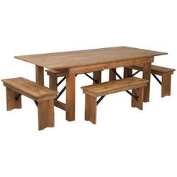 Flash Furniture XA-FARM-1-GG Rectangular Folding Farm Table & 4 Bench Set - 84"W x 40"D x 30"H, Plank Top, Pine Base