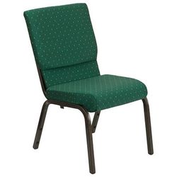 Flash Furniture XU-CH-60096-GN-GG Stacking Church Chair w/ Green Patterned Polyester Back & Seat - Steel Frame, Gold Vein