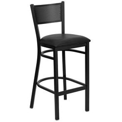 Flash Furniture XU-DG-60116-GRD-BAR-BLKV-GG Commercial Bar Stool w/ Grid Back & Black Vinyl Seat, Black