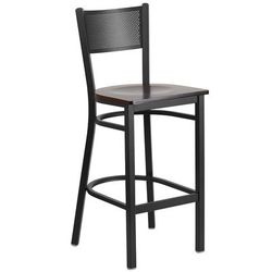 Flash Furniture XU-DG-60116-GRD-BAR-WALW-GG Commercial Bar Stool w/ Grid Back & Walnut Wood Seat, Black