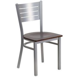 Flash Furniture XU-DG-60401-WALW-GG Restaurant Chair w/ Slat Back & Walnut Wood Seat - Steel Frame, Silver