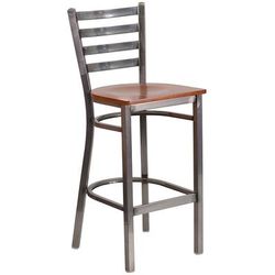 Flash Furniture XU-DG697BLAD-CLR-BAR-CHYW-GG Commercial Bar Stool w/ Ladder Back & Cherry Wood Seat, Clear Coat Steel