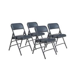 National Public Seating 1304 Folding Chair w/ Dark Midnight Blue Vinyl Back & Seat - Steel Frame, Char-Blue