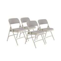 National Public Seating 2202 Folding Chair w/ Graystone Fabric Back & Seat - Steel Frame, Gray, Pack of 4