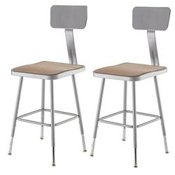 National Public Seating 6318HB Square Stool w/ Solid Back & Masonite Board Seat, Gray, Pack of 2
