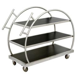 Eastern Tabletop WT6839 44" Beverage Service Cart w/ 3 Levels, Stainless Steel/Wood