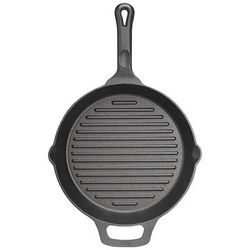 Winco CAGP-10R FireIron 10 1/4" Round Induction Grill Pan - Pre Seasoned Cast Iron, Black