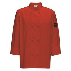 Winco UNF-6RM Double Breasted Chef's Jacket w/ Thermometer Pocket - Poly/Cotton, Red, Medium