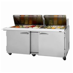 Turbo Air PST-72-30-N 72 5/8" PRO Series Mega Top Sandwich/Salad Prep Table w/ Refrigerated Base, 115v, Holds 30 Sixth-Size Pans, 2 Solid Locking Doors, Stainless Steel