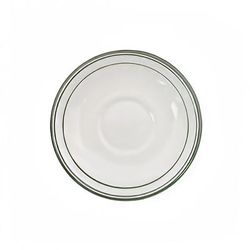 CAC GS-2 6" Round Greenbrier Coffee Cup Saucer - Plain, 3 Green Bands, White