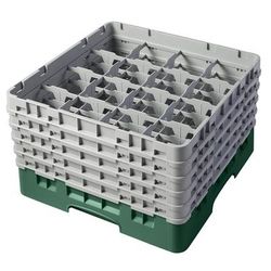 Cambro 16S958119 Camrack Glass Rack w/ 16 Compartments - 16 Gray Extenders, Sherwood Green, 5 Gray Extenders