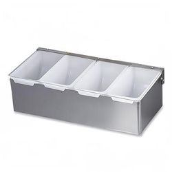 Browne 79300 (4) Compartment Bar Garnish Tray - Flat Hinged Lid, Silver