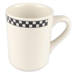 Homer Laughlin HL1301636 8 1/4 oz Denver Mug - China, Ivory w/ Black Checkers, White