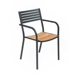 emu E267 (22) Segno Indoor/Outdoor Stackable Armchair - Brown Teak w/ Gray Steel Frame, Teak/Antique Iron, Powder Coated Steel