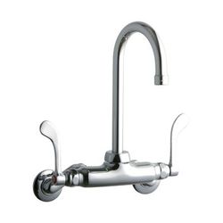 Elkay LK945GN05T4T Splash Mount Faucet w/ 5" Gooseneck Spout & 4" Wrist Blade Handles - 3 1/2" to 8" Centers