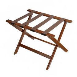 CSL 177DK-1 Deluxe Wood Luggage Rack w/ 2 1/4" Brown Poly Straps - 26"W x 17"D x 18 1/2"H, Walnut