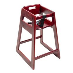 CSL 900MH-KD 27" Stackable Wood High Chair w/ Waist Strap - Rubberwood, Mahogany, Brown