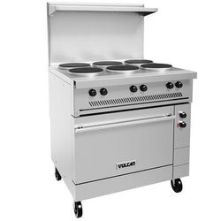 Vulcan EV36S-6FP480 60" EV Series Commercial Electric Range w/ 6 French Hot Plates, 480v/1ph/3ph, Stainless Steel
