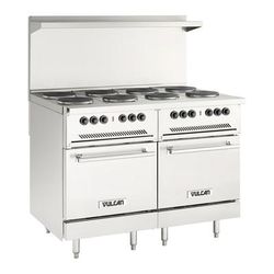 Vulcan EV48SS-8FP208 48" EV Series Commercial Electric Range w/ 8 French Hot Plates, 208v/1ph/3ph, Stainless Steel