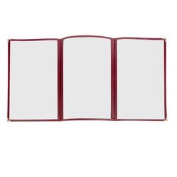 Risch TET8.5X14 DS 08 Triple Pocket Vinyl Menu Cover, 8 1/2"W x 14"H, Maroon Leatherette, Red