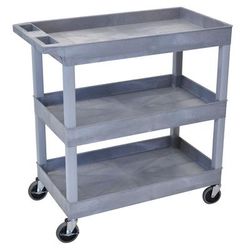 Luxor EC111-G 3-Level Polymer Utility Cart w/ 400-lb Capacity, Raised Ledges