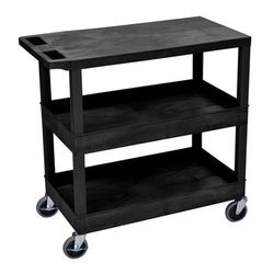 Luxor EC211-B 3 Level Polymer Utility Cart w/ 400 lb Capacity - Raised Ledges, Black