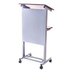 Luxor LX-ADJ-DW 23 1/2" Adjustable Rolling Podium - Steel Frame, Dark Walnut, Silver