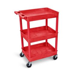 Luxor RDSTC111RD 3 Level Polymer Utility Cart w/ 300 lb Capacity - Raised Ledges, Red