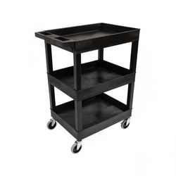 Luxor SEC111HD-B 3 Level Plastic Utility Tub Cart w/ 500 lb Capacity, Raised Ledges, Black