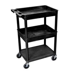 Luxor STC112-B 3 Level Polymer Utility Cart w/ 300 lb Capacity - Raised Ledges, Black