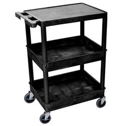Luxor STC211-B 3 Level Polymer Utility Cart w/ 300 lb Capacity, Raised Ledges, Black