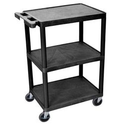 Luxor STC222-B 3 Level Polymer Utility Cart w/ 300 lb Capacity - Raised Ledges, Black