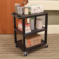 Luxor WT34 34" 3 Level A/V Utility Cart w/ 300 lb Capacity - Plastic, Black