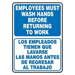 Accuform Signs SBMRST579VP Bilingual Hand Washing Sign - 14" X 10", Plastic, Polyethylene, Blue/White
