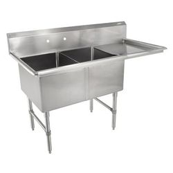 John Boos 2B18244-1D18R 58" 2 Compartment Sink w/ 18"L x 24"W Bowl, 14" Deep, (1) 18" Right Drainboard, 10" Backsplash, Stainless Steel