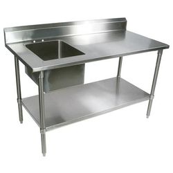 John Boos EPT8R5-3060SSK-L Work Table w/ 1 Bowl & Splash Mount Faucet, 60X30", Stainless Steel Bullet Feet, 5" Backsplash, 16" x 20" x 10" Bowl