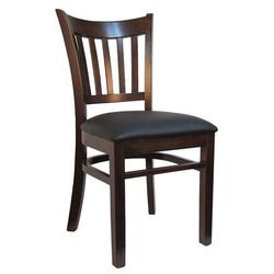 H&D Commercial Seating 8642 DW/BKV Dining Chair w/ Vertical Slat Back & Black Vinyl Seat - Dark Walnut Frame, Vertical Back