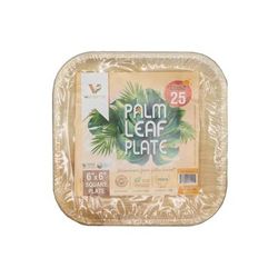 VerTerra 01-22-15B 6" Square Disposable Palm Leaf Plate, Compostable, 6" x 6", Beige