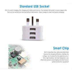 Adaptateur de chargeur mural universel à 3 broches 100-240V prise UK avec Ports USB 1/2/3 pour