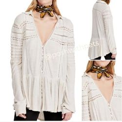Free People Tops | Free People Nwt Set To Stun Tunic Top Long Sleeve V Neck Hi Low White Small New | Color: White | Size: S