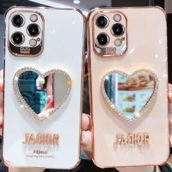 Luxe Paillettes Bling Diamant Miroir En Forme De Coeur Pour iPhone 14 13 12 11 Pro Max XS XR X