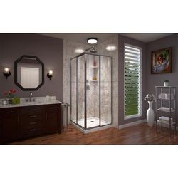 Dreamline DreamLine Cornerview 42 inch D x 42 inch W x 74 3/4 inch H Framed Sliding Shower Enclosure in Brushed Nickel with White Shower Base Kit DL-6709-04