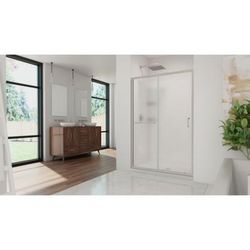 Dreamline DreamLine Infinity-Z 36 inch D x 48 inch W x 76 3/4 inch H Semi-Frameless Sliding Shower Door in Brushed Nickel and Frosted Glass, Shower Base, and Wall Kit in White DL-6107C-04FR