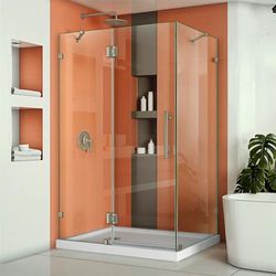 Dreamline DreamLine Quatra Lux 34 1/4 inch D x 46 3/8 inch W x 72 inch H Frameless Hinged Shower Enclosure in Brushed Nickel SHEN-1334460-04