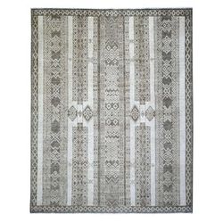 Shahbanu Rugs Taupe Brown Vegetable Dyes Fine Peshawar with Intricate Geometric Motifs Pure Wool Hand Knotted Rug (7'8" x 9'6")