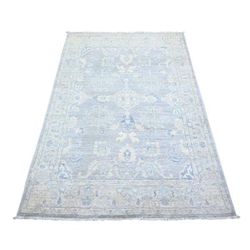Shahbanu Rugs Silver Gray, Stone Washed Peshawar Faded Out, Soft Wool Hand Knotted, Oriental Rug (3'10" x 6'0") - 3'10" x 6'0"