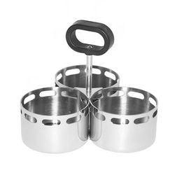Service Ideas SM-72 3 Compartment Round Condiment Caddy - Stainless Steel
