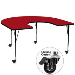 Flash Furniture XU-A6066-HRSE-RED-T-A-CAS-GG Horseshoe Shaped Mobile Activity Table - 66"L x 60"W, Laminate Top, Red