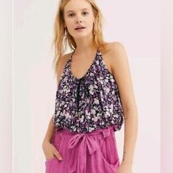 Free People Tops | Free People Womens Multicolor Floral Sleeveless Daisy Babe Tank Top | Color: Black/Purple | Size: Xs