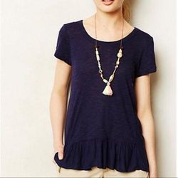 Anthropologie Tops | Anthropologie Saturday Sunday Short Sleeve Ruffle Top Blue Xs | Color: Blue | Size: Xs